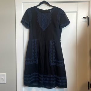Madewell Black Shortsleeve Dress with Embroidered Detail, Size 4